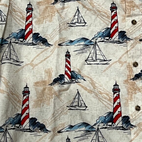 Puritan Mens 3XL Lighthouse Short Sleeve Button Down Shirt 100% Cotton - Picture 3 of 6